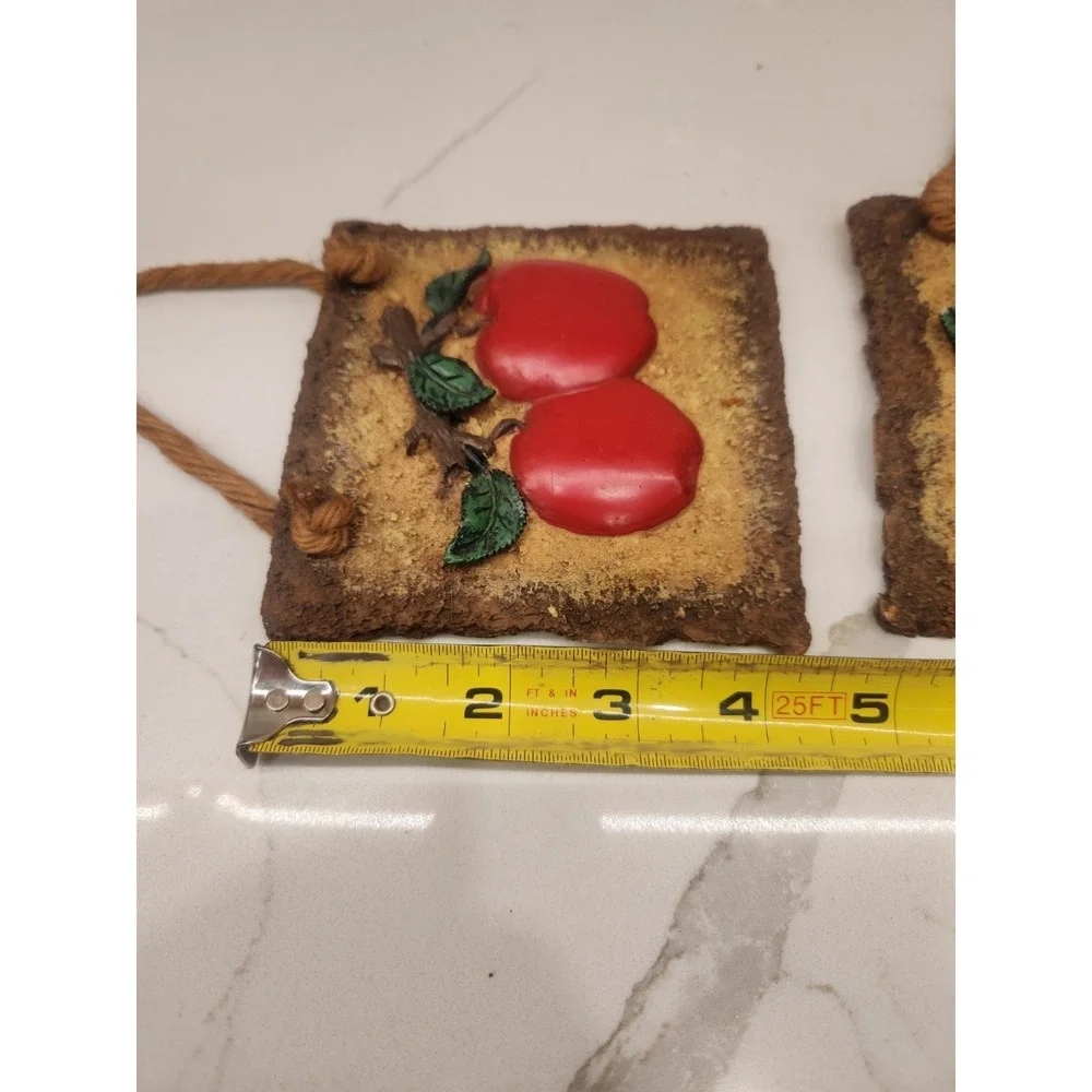 Vintage Apple Kitchen Wall Plaques Country Farmhouse Cottagecore Rustic Set of 2